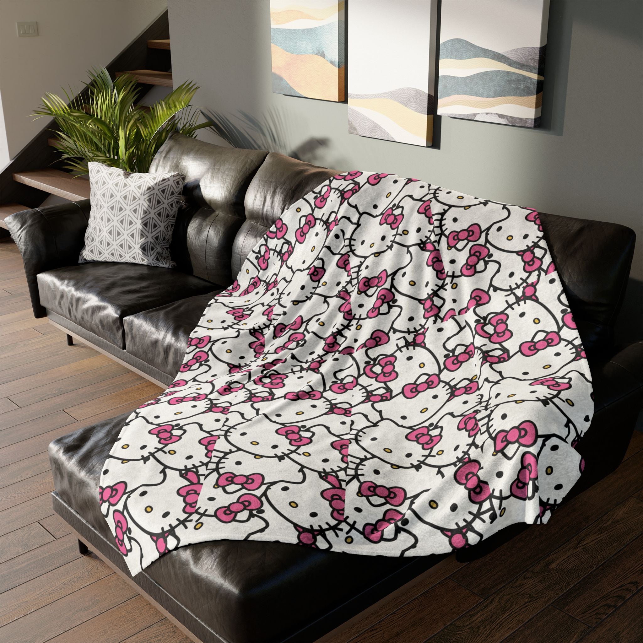 Hello Kitty Pattern Blanket — Cute Pink Cat Face Throw