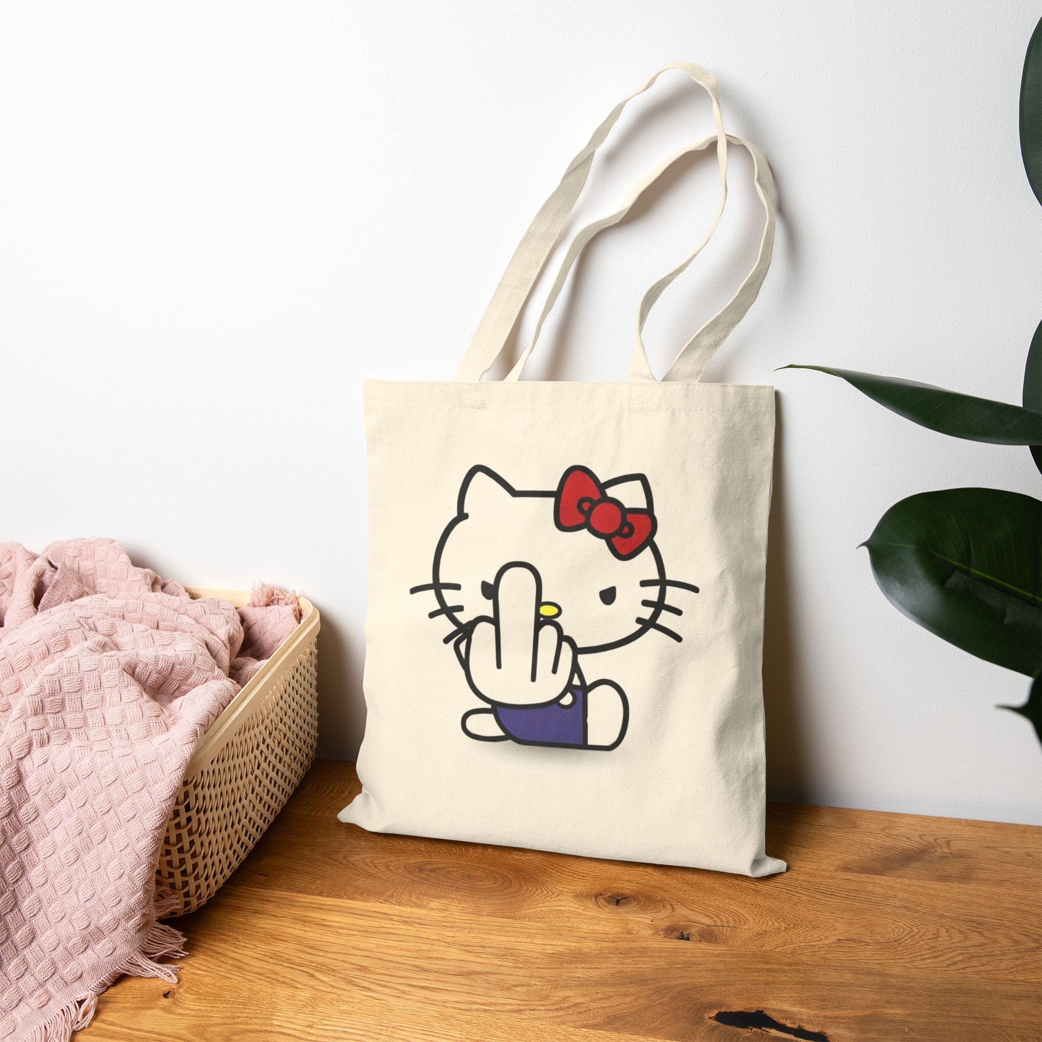 Tote Bag — Cute Kitty Middle Finger Graphic Canvas Tote