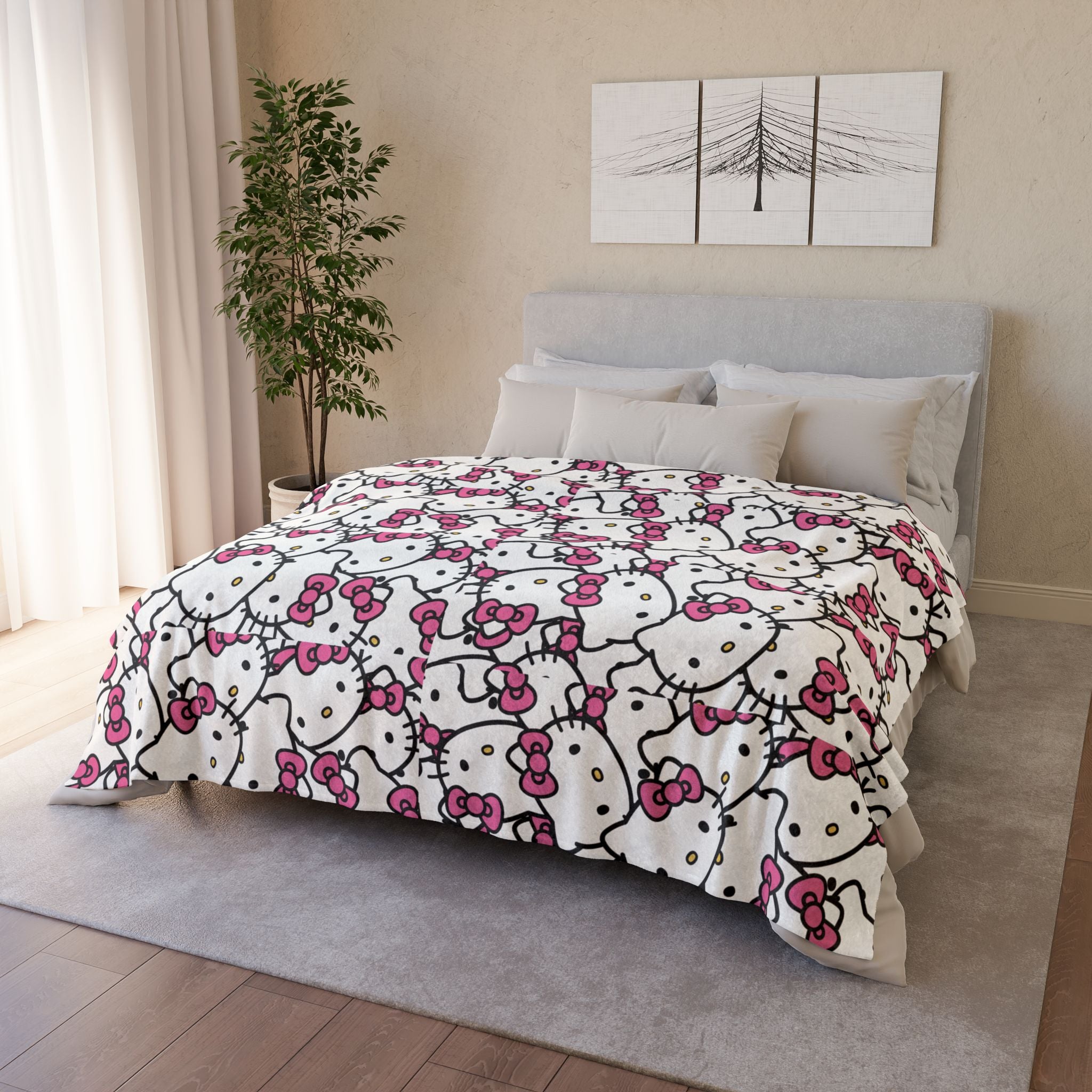 Hello Kitty Pattern Blanket — Cute Pink Cat Face Throw