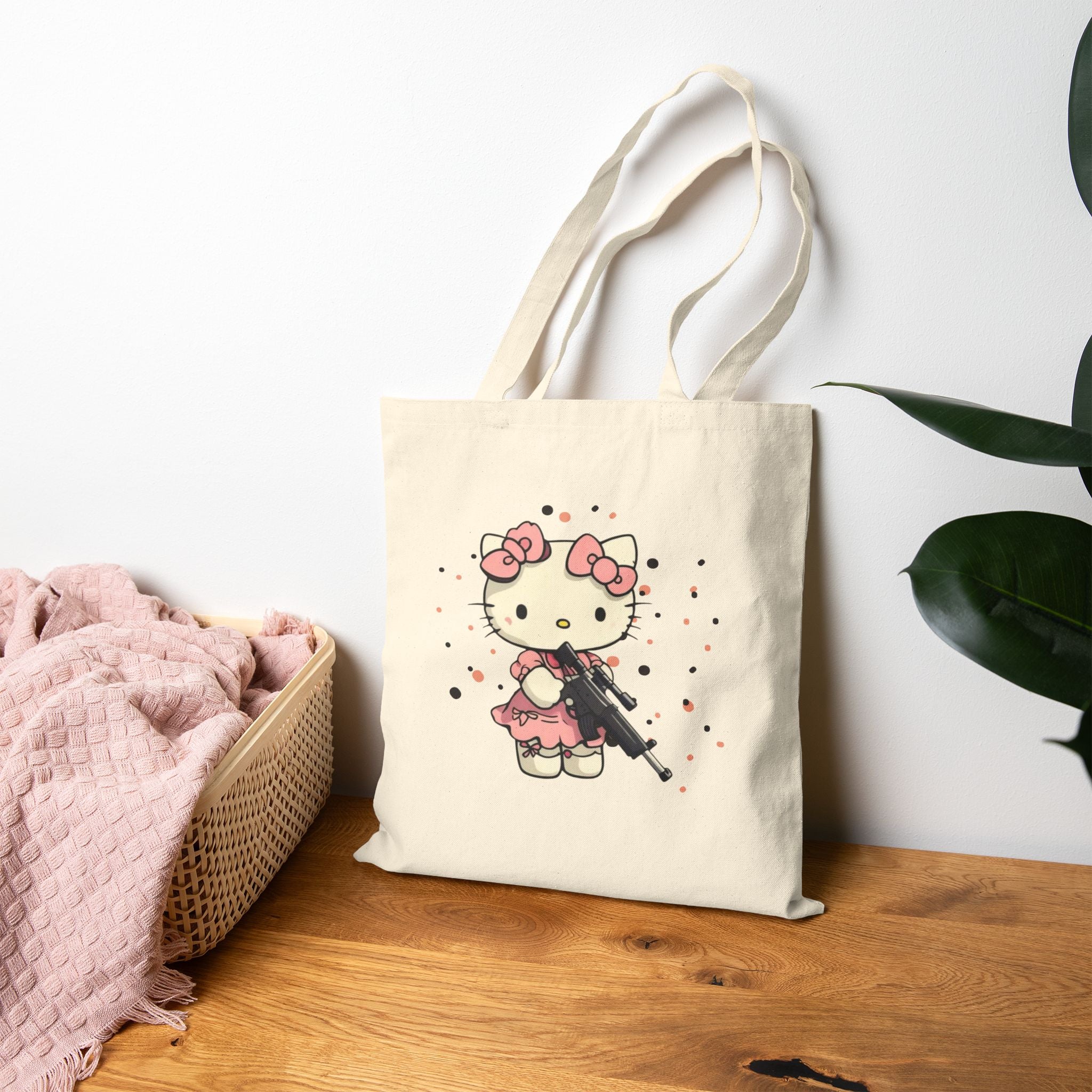 Cute Kitty Cotton Tote Bag — Edgy Kawaii Canvas Shopper