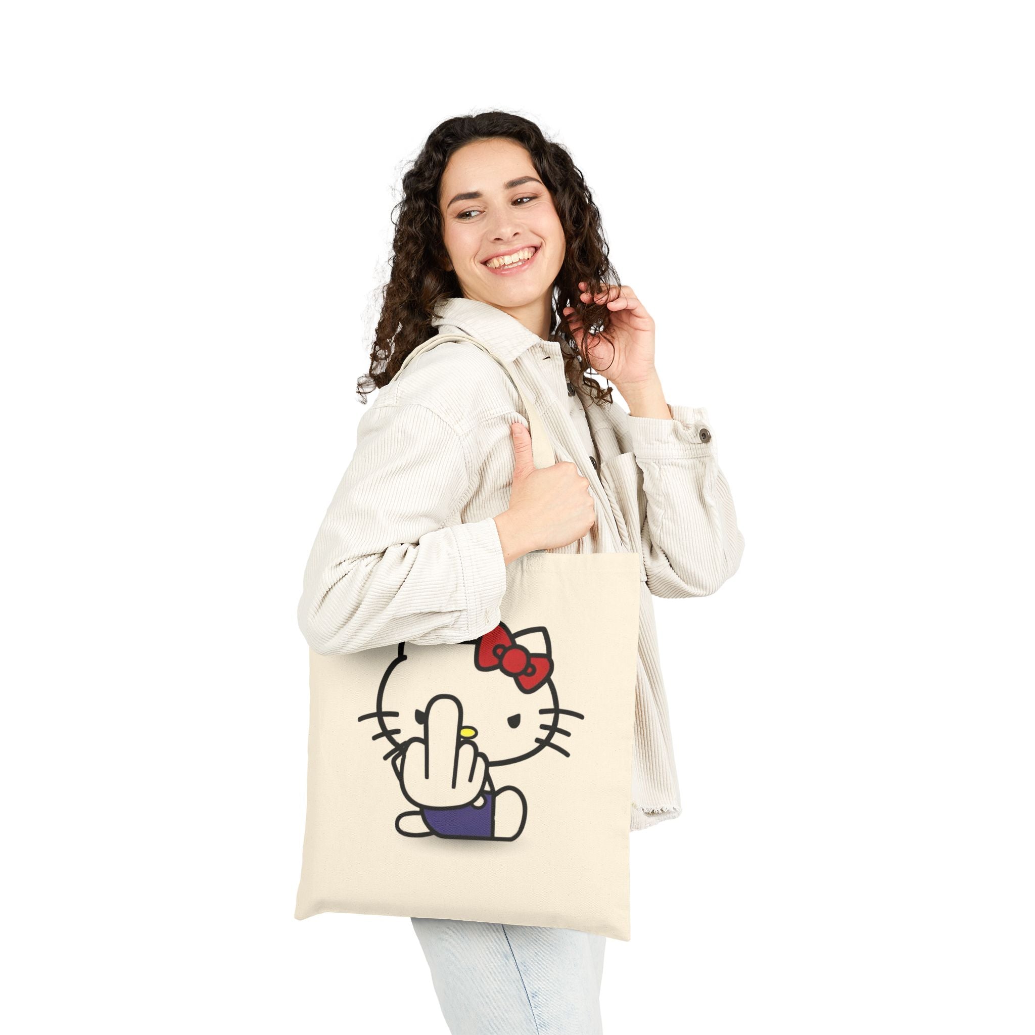 Tote Bag — Cute Kitty Middle Finger Graphic Canvas Tote